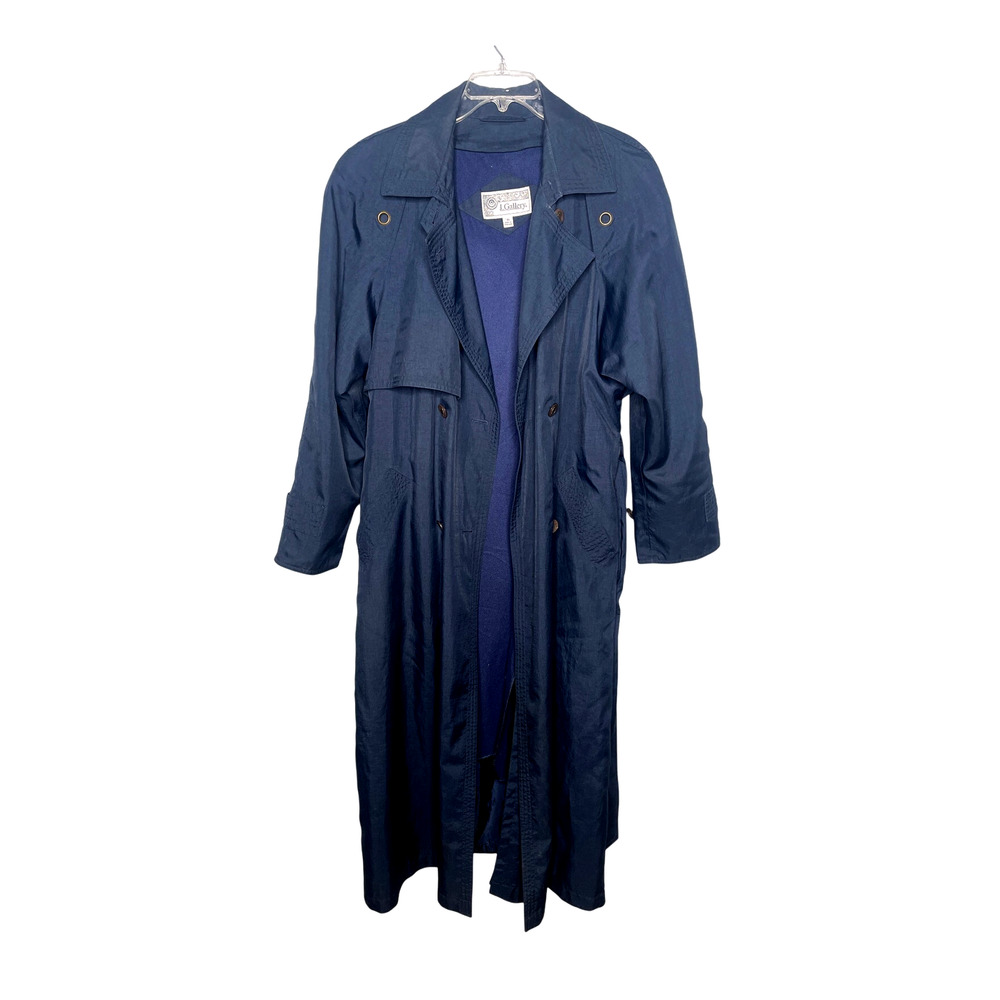 Neiman Marcus 10 Long Trench Coat $399 Belted Rain Jacket Denim Navy Blue - Picture 5 of 16